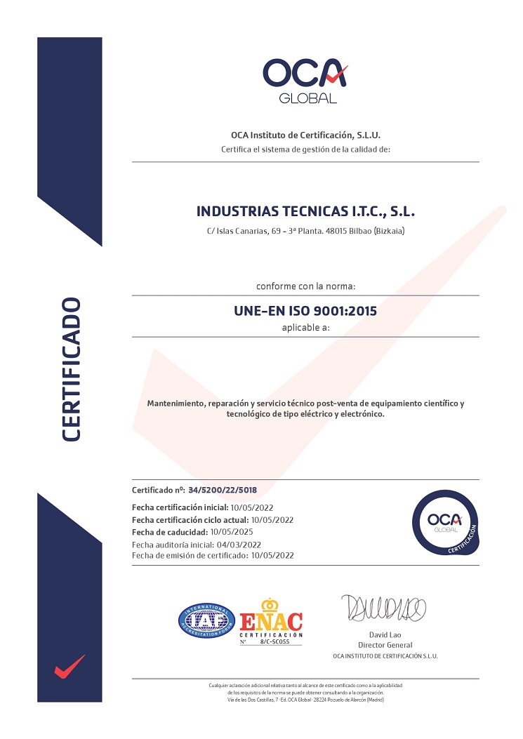 Certificado de calidad UNE-EN ISO 9001:2008